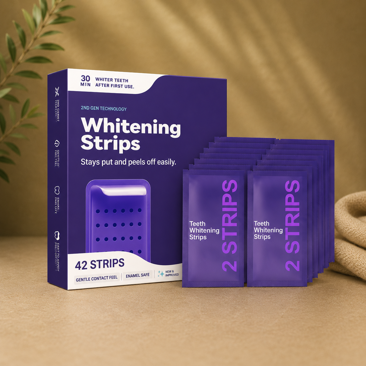Bandes Blanchissantes Dentaires Violettes – Soin Anti-Sensibilité à la Menthe