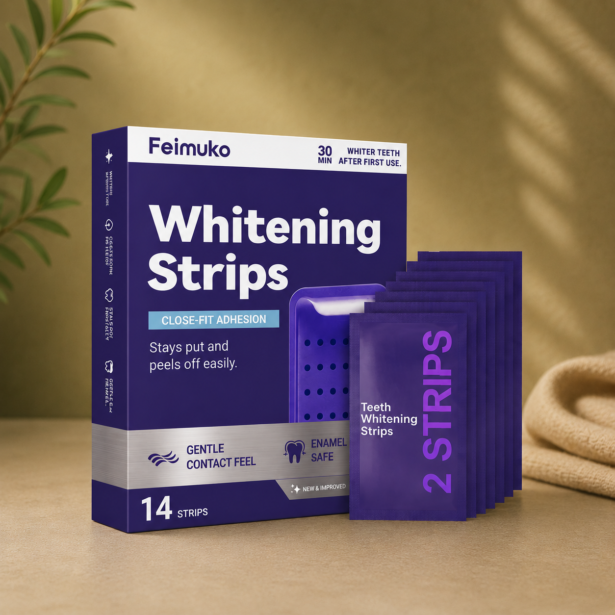 Bandes Blanchissantes Dentaires Violettes – Soin Anti-Sensibilité à la Menthe