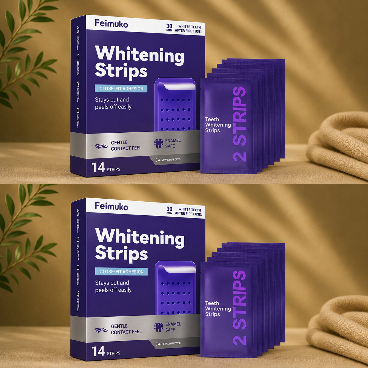 Bandes Blanchissantes Dentaires Violettes – Soin Anti-Sensibilité à la Menthe